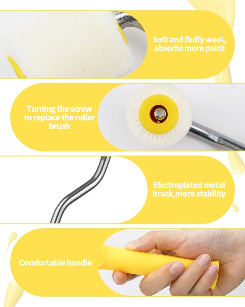 Abvsdu 2 Pcs Foam Paint Roller Mini Paint Rollers for Touch up Trim Edge or Corner Extra Small Paint Wool Brushes Tiny Painting Tool for Professional Painting Results 1 Inch Roller - Image 2